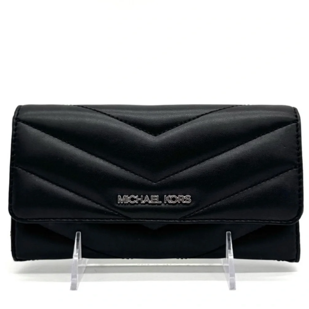 Michael Kors Large Quilted Trifold Wallet Black/Silver
